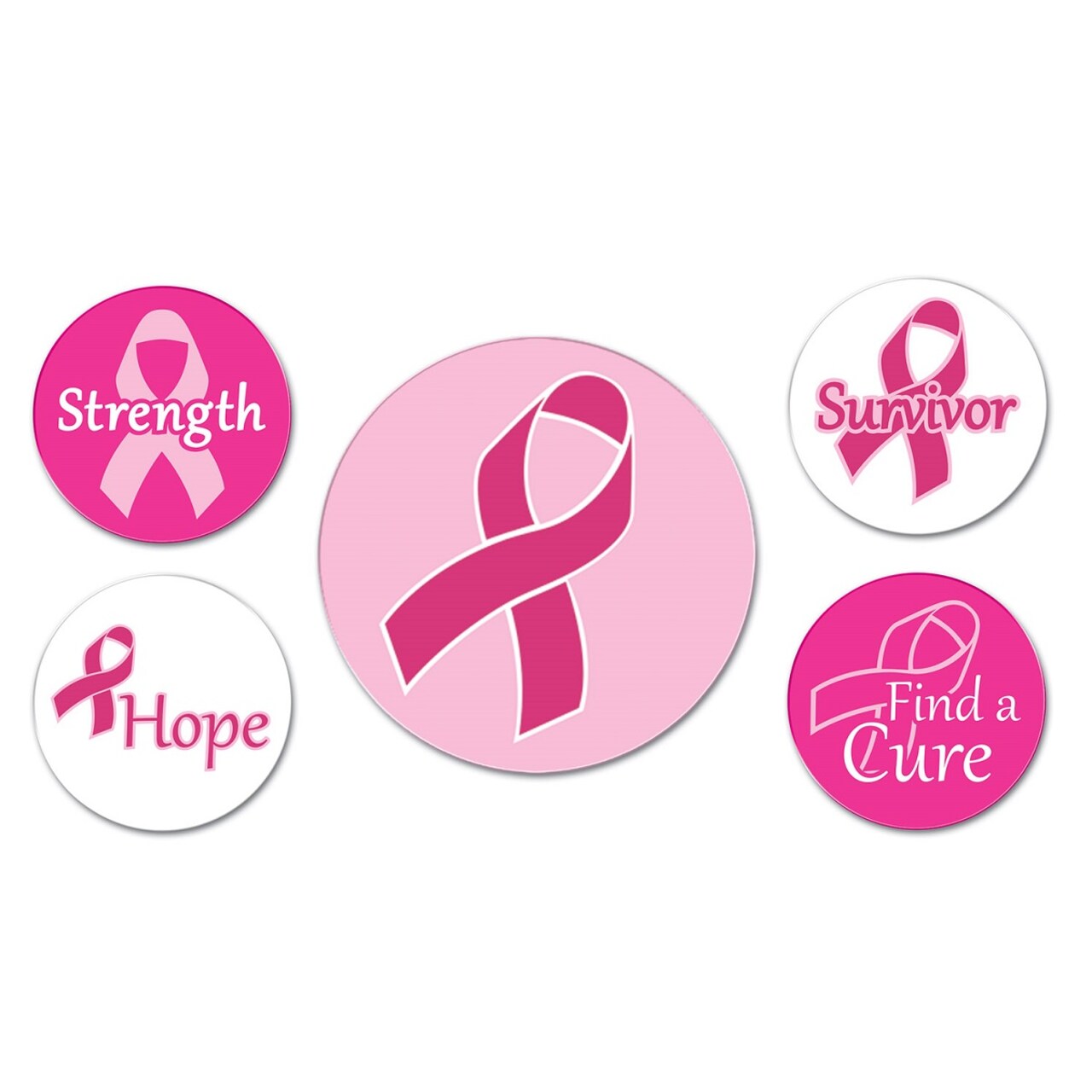 Party Central Club Pack of 12 Pink and White Breast Cancer Awareness Ribbon Button Party Favors 2.25"